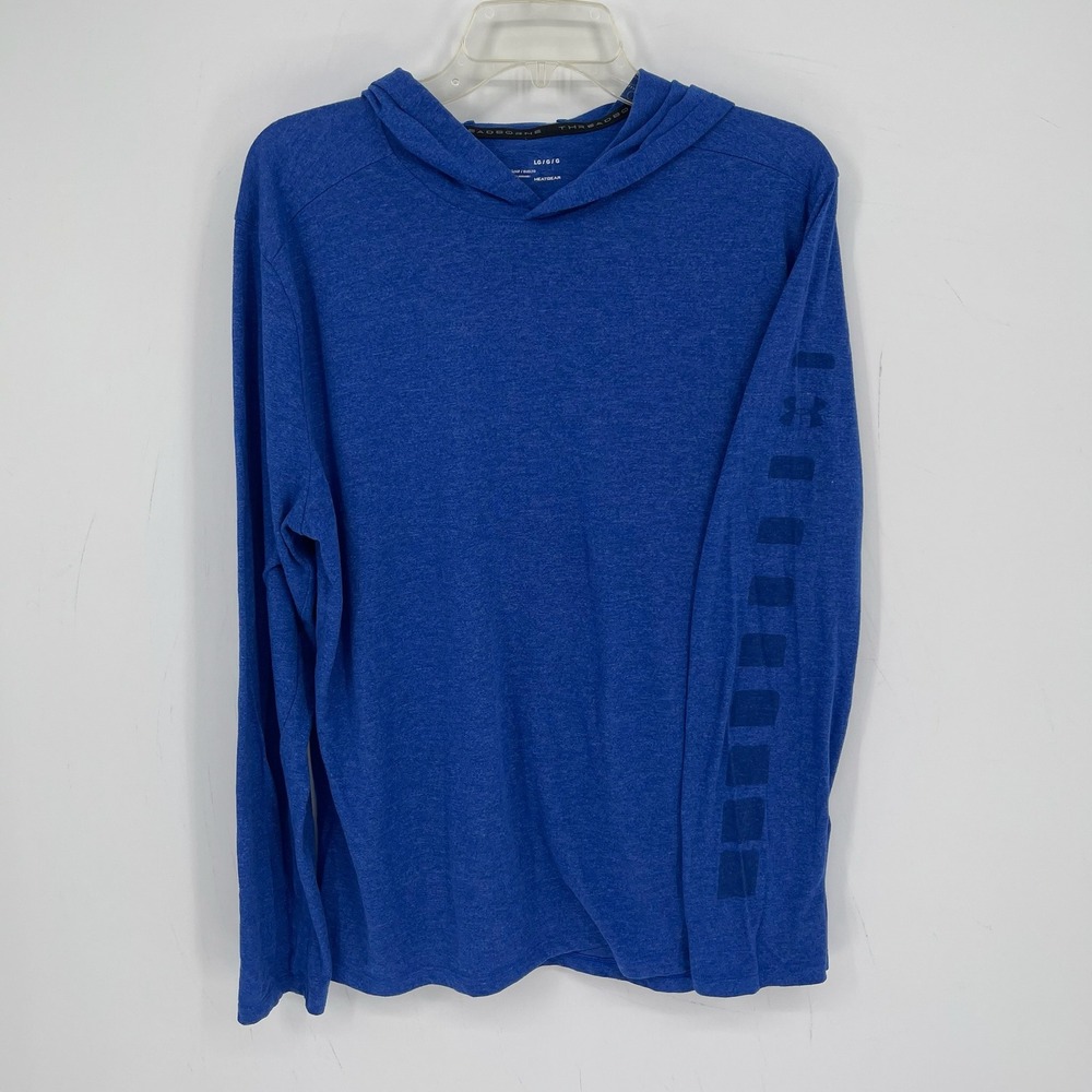 Under Armour Men's Blue Threadborne Heatgear Long Sleeve Hoodie Shirt Size L